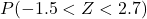 P(-1.5<Z < 2.7)