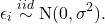 \[\epsilon_i \stackrel{iid}{\sim} {\rm N}(0,\sigma^2).\]