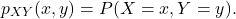 \[p_{XY}(x,y) = P(X=x,Y=y).\]