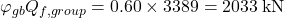 {\varphi _{gb}}{Q_{f,group}} = 0.60 \times 3389 = 2033{\rm{ \:kN}}