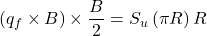 \left( {{q_f} \times B} \right) \times \dfrac{B}{2} = {S_u}\left( {\pi R} \right)R