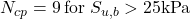 {N_{cp}} = 9{\rm{ \:for \:}}{S_{u,b}} > 25{\rm{ kPa}}