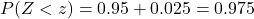 P(Z < z) = 0.95 + 0.025 = 0.975