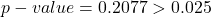 p-value = 0.2077 > 0.025