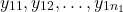 \[y_{11}, y_{12}, \ldots, y_{1n_1}\]