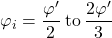{\varphi _i} = \dfrac{{\varphi '}}{2}{\rm{ \: to \:}}\dfrac{{2\varphi '}}{3}
