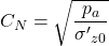 {C_N} = \sqrt {\dfrac{{{p_a}}}{{{{\sigma '}_{z0}}}}}