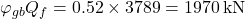 {\varphi _{gb}}{Q_f} = 0.52 \times 3789 = 1970{\rm{ \:kN}}