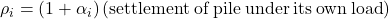 {\rho _i} = \left( {1 + {\alpha _i}} \right)\left( {{\rm{settlement\: of \:pile \:under \:its \:own \:load}}} \right)