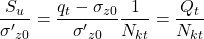 \dfrac{{{S_u}}}{{{{\sigma '}_{z0}}}} = \dfrac{{{q_t} - {\sigma _{z0}}}}{{{{\sigma '}_{z0}}}}\dfrac{1}{{{N_{kt}}}} = \dfrac{{{Q_t}}}{{{N_{kt}}}}