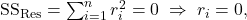 \; \text{SS}_{\text{Res}}=\sum_{i=1}^n r_i^2=0 \; \Rightarrow \; r_i=0,