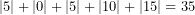 |5| + |0| + |5| + |10| + |15| = 35