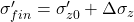 {\sigma '_{fin}} = {\sigma '_{z0}} + \Delta {\sigma _z}