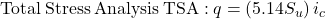{\rm{Total\: Stress \:Analysis \:TSA: \:}}q = \left( {5.14{S_u}} \right){i_c}
