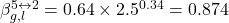 \beta _{g,l}^{5 \leftrightarrow 2} = 0.64 \times {2.5^{0.34}} = 0.874