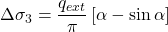 \Delta {\sigma _3} = \dfrac{{{q_{ext}}}}{\pi }\left[ {\alpha - \sin \alpha } \right]