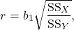 \[r=b_1\sqrt{\dfrac{\text{SS}_X}{\text{SS}_Y}},\]