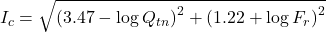 {I_c} = \sqrt {{{\left( {3.47 - \log {Q_{tn}}} \right)}^2} + {{\left( {1.22 + \log {F_r}} \right)}^2}} 