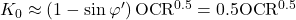 {K_0} \approx \left( {1 - \sin \varphi '} \right){\rm{OC}}{{\rm{R}}^{0.5}} = 0.5{\rm{OC}}{{\rm{R}}^{0.5}}