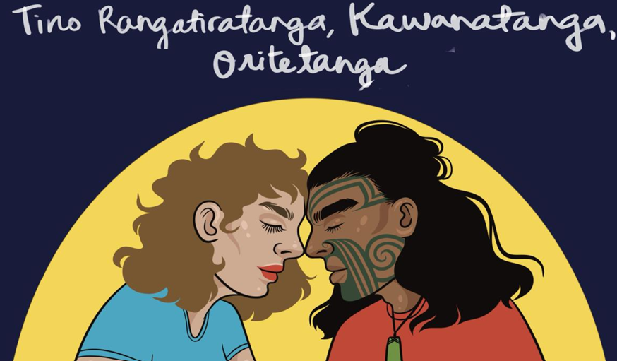 Representing respectful engagement. Two people leaning in towards each other touching noses.