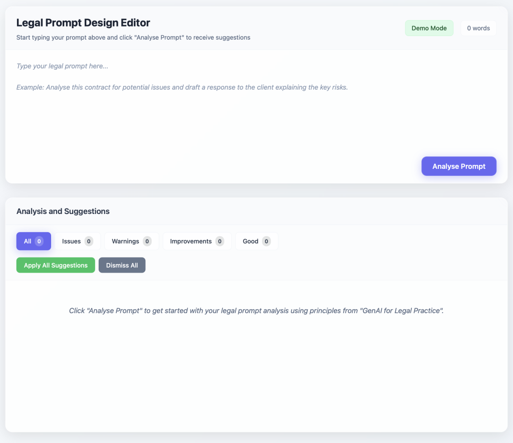 User interface of Claude-powered Legal Prompt Design Editor