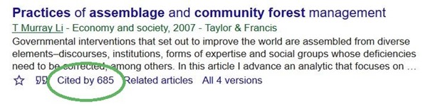 Screenshot of a Google Scholar search, showing the number of articles that have cited a particular article.