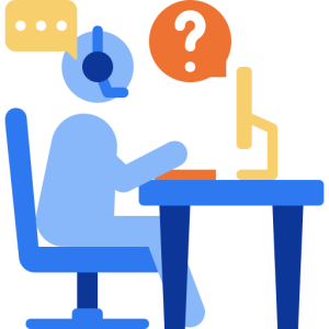 Icon of a person offering services at a virtual helpdesk.