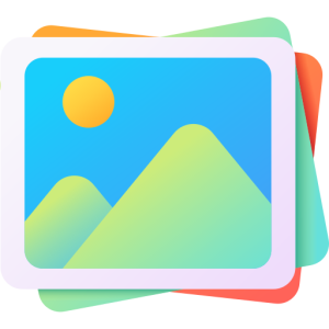 Small icon of a green mountain and sun with blue sky
