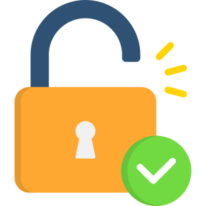 Small unlocked padlock icon with a green tick