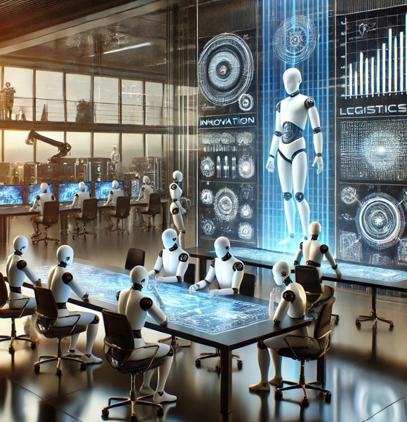 AI picture of Sci Fi robots working together