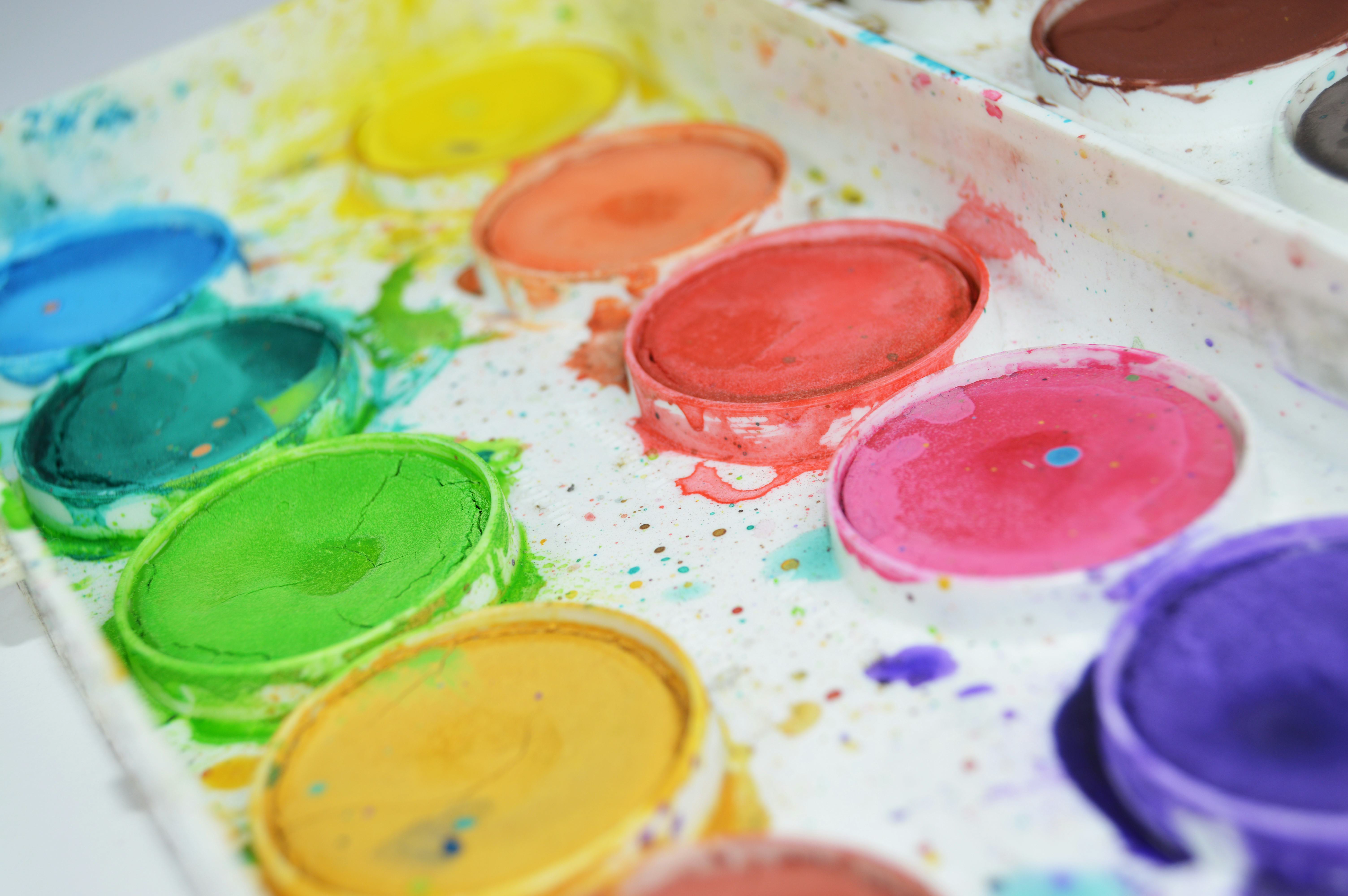 Used tray of watercolour paints
