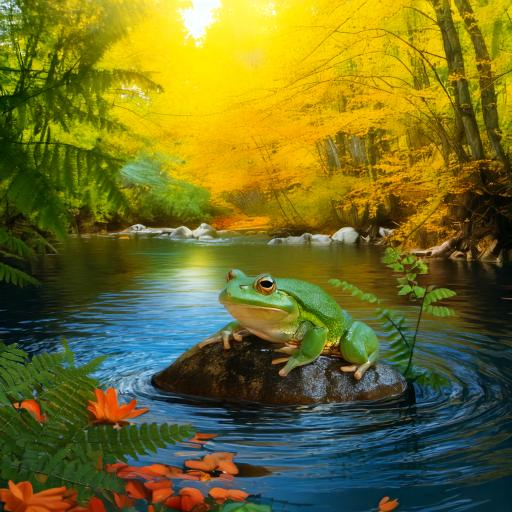 AI image of a frog on a rock in a pool