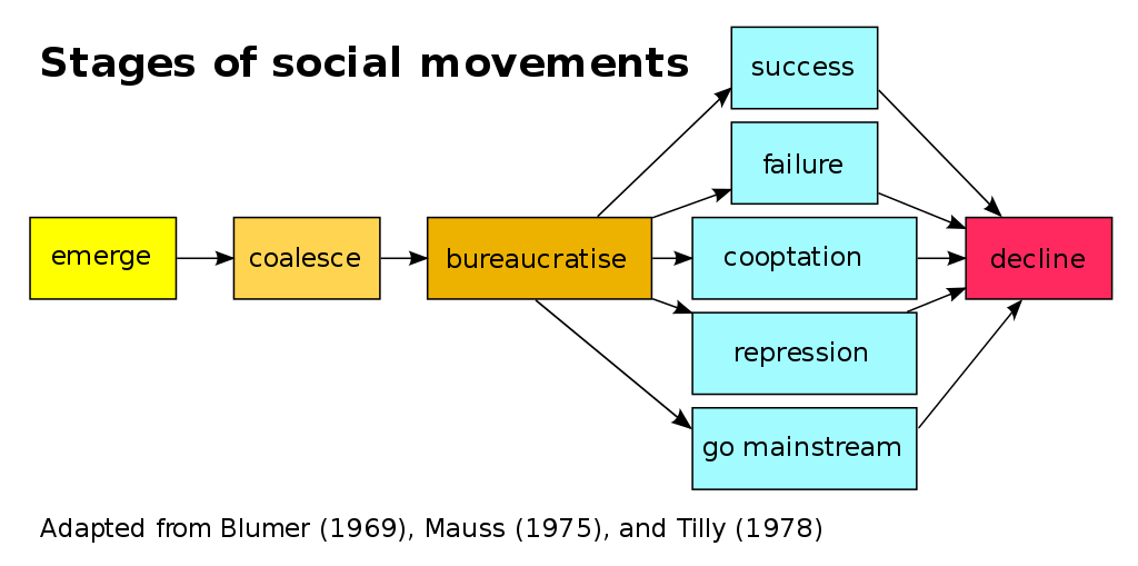 Graphic representation of the stages of social movements as outlined in the paragraph above