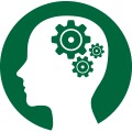 An icon of a human head with cogs