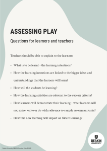 Image of the assessing play questions for learners and teachers handout