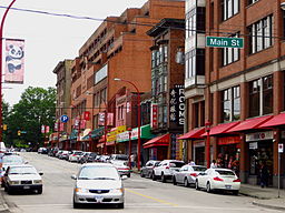 Main Streen in Vancouver with multi-ethnic signs