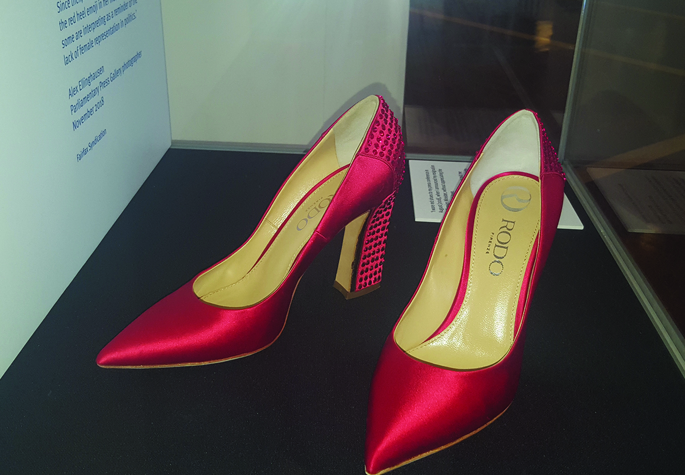 Former Deputy Prime Minister Julie Bishop’s red shoes displayed at the Museum of Australian Democracy.