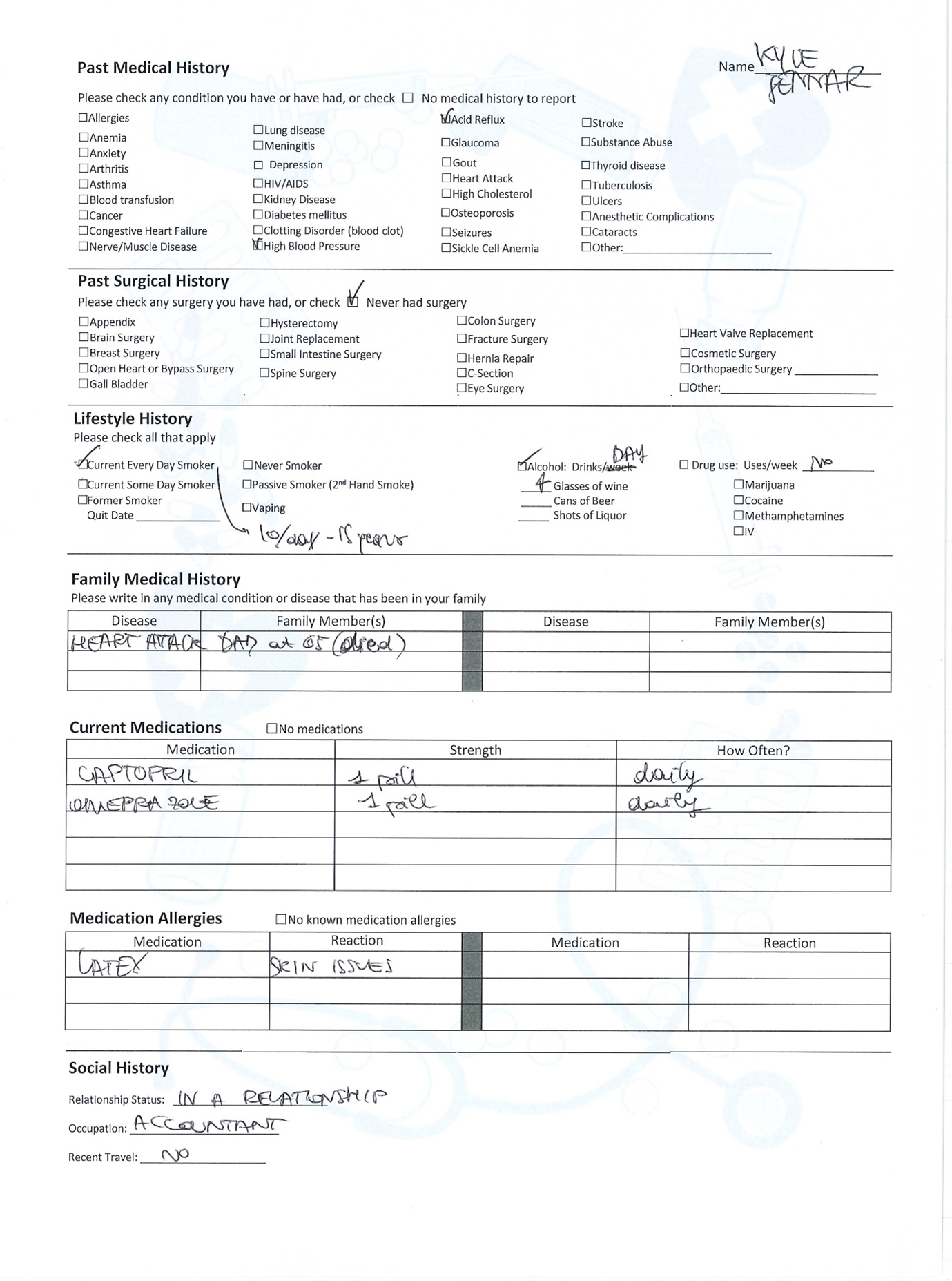 Printout of Case 4 history form