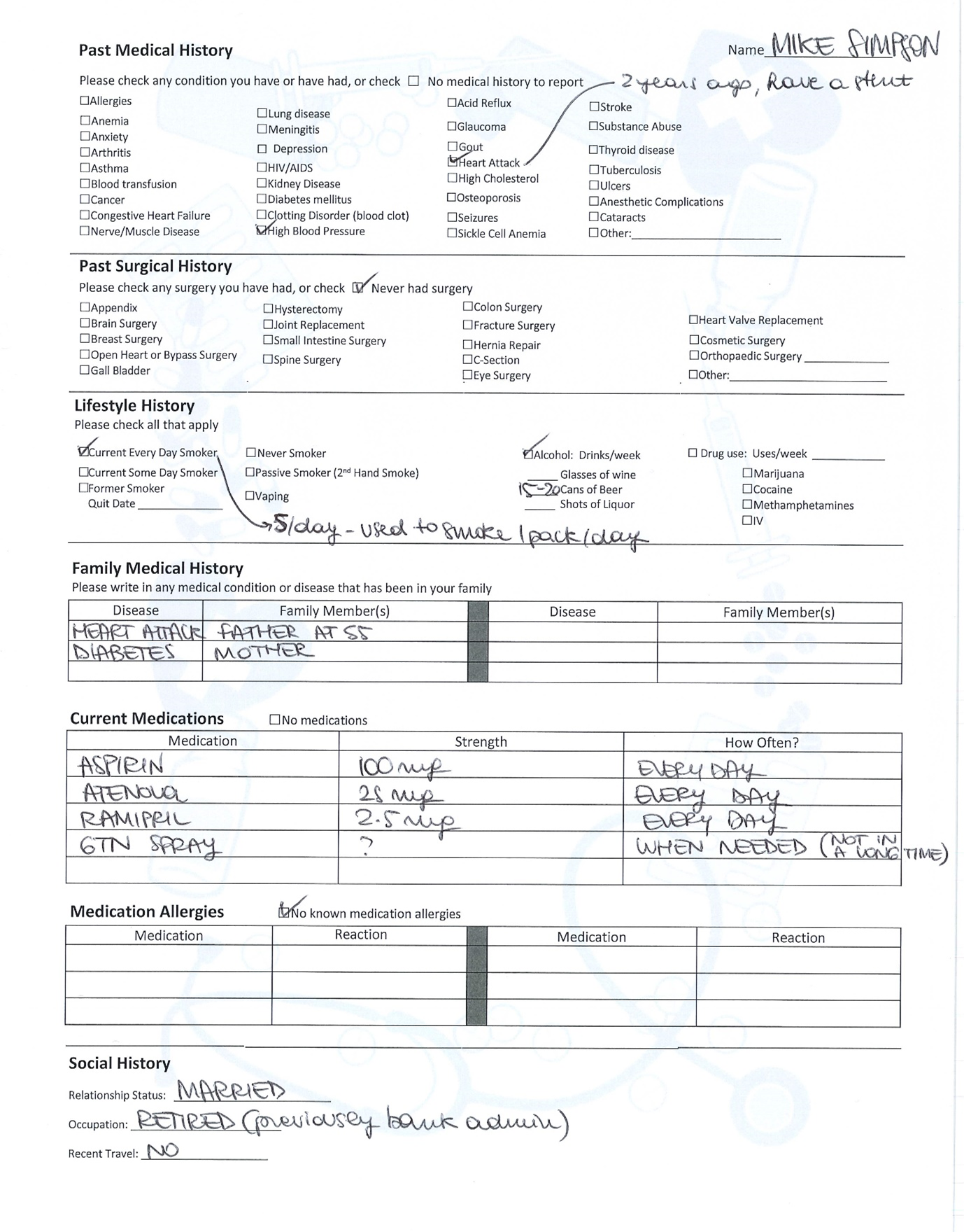 Printout of Case 6 history form