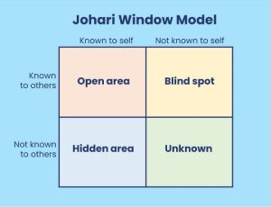 Image shows 4 quadrant square. top left open area, top right blind spot, bottom left hidden area, bottom right unknown.